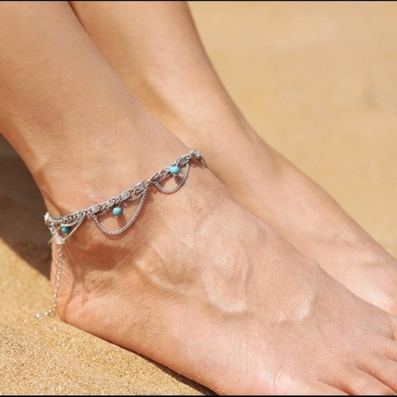 Silver Turquoise Anklet - Picture 7 of 7